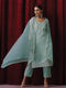 3 Pc Suit - Blue Cotton Silk Embroidered Kurta with Cotton Pant and Chanderi Embroidered Dupatta